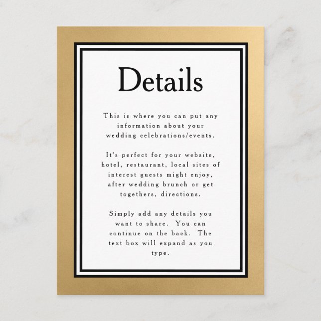 Carte d'information sur les détails du mariage mod (Devant)