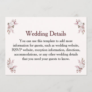 Carte d'information sur les détails du mariage Per