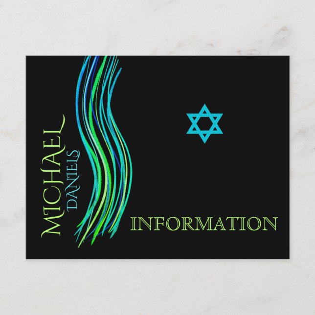 Carte d'information verte Bar Mitzvah Neon (Devant)