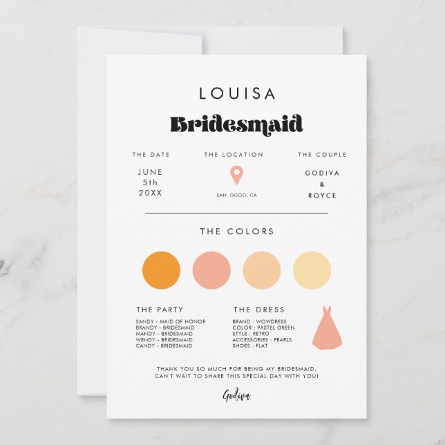 Carte d'information vintage Retro Script Bridesmai (Devant)