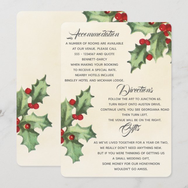 Carte d'informations complémentaires Vintage Holly (Devant / Derrière)