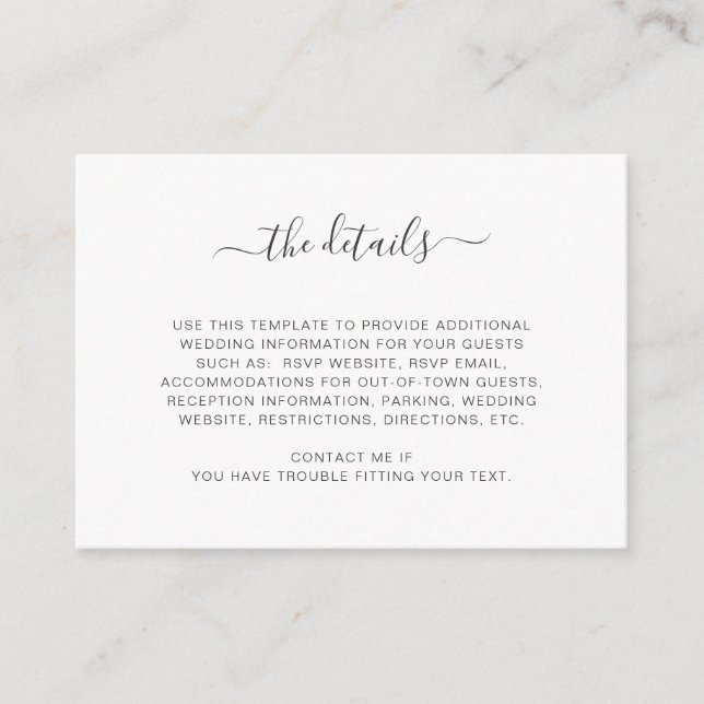 Carte d'informations mariage blanc simple (Devant)