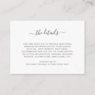 Carte d'informations sur le mariage blanc simple
