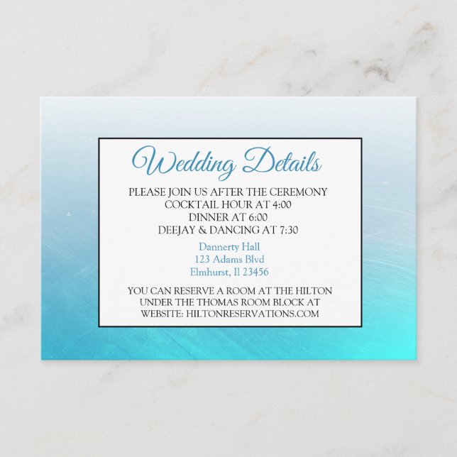 Carte d'informations sur le Mariage bleu Aqua (Devant)