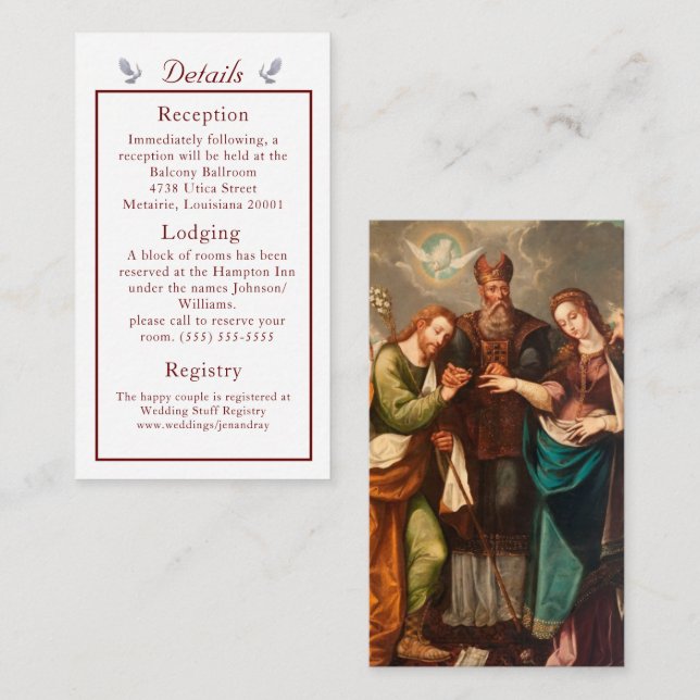 Carte d'informations sur le Mariage catholique vin (Devant / Derrière)