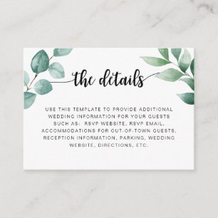 Carte d'informations sur le mariage Eucalyptus
