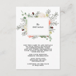 carte d'informations sur le mariage floral boho