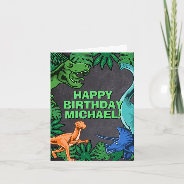 Carte Dino Trex Jurassic Boy Dinosaur Anniversaire (Devant)