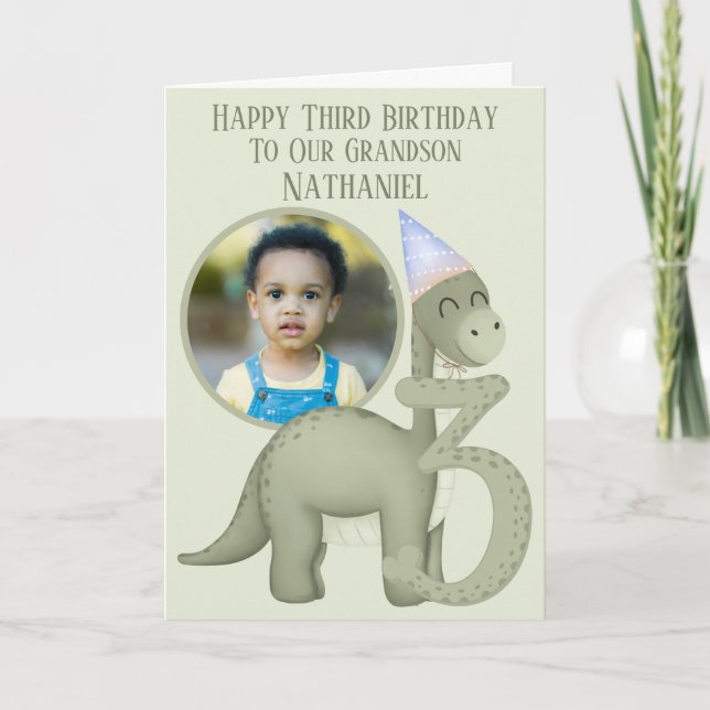 Carte Dinosaur 1 Photo Aperture Third Birthday Card (Devant)