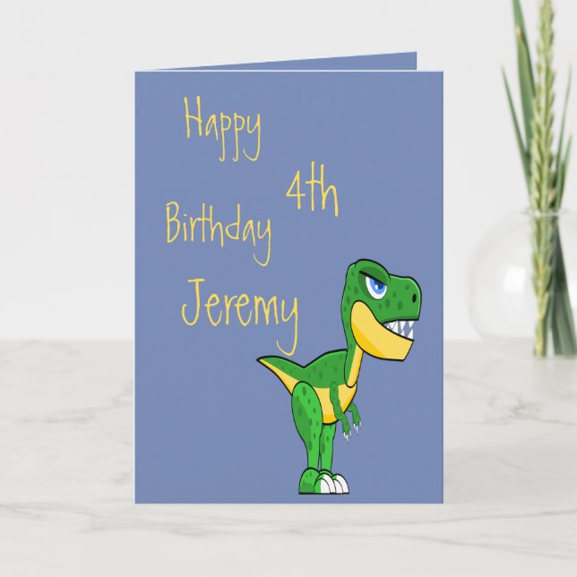 Carte Dinosaur Blue Cute Boys Age Anniversaire (Devant)
