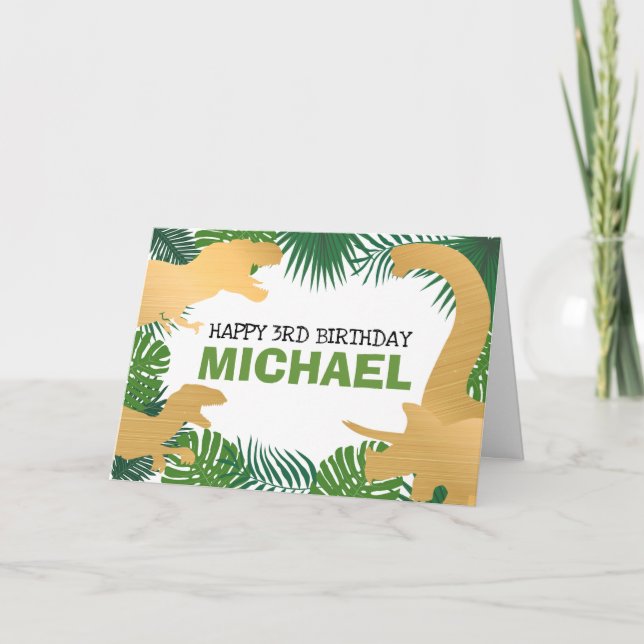 Carte Dinosaur Enfants Gold Dino Jurassic Trex Boy Anniv (Devant)
