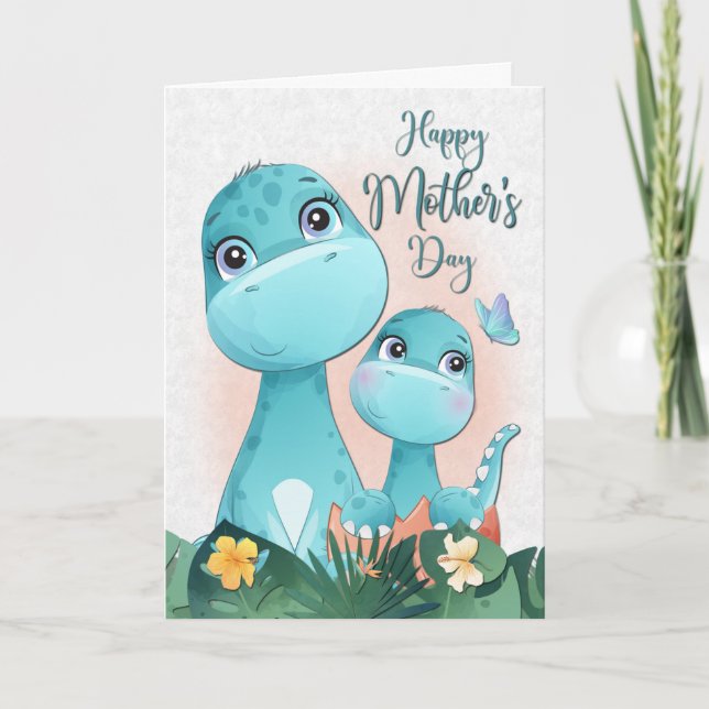 Carte Dinosaur mère et bébé pour la fête des mères (Devant)