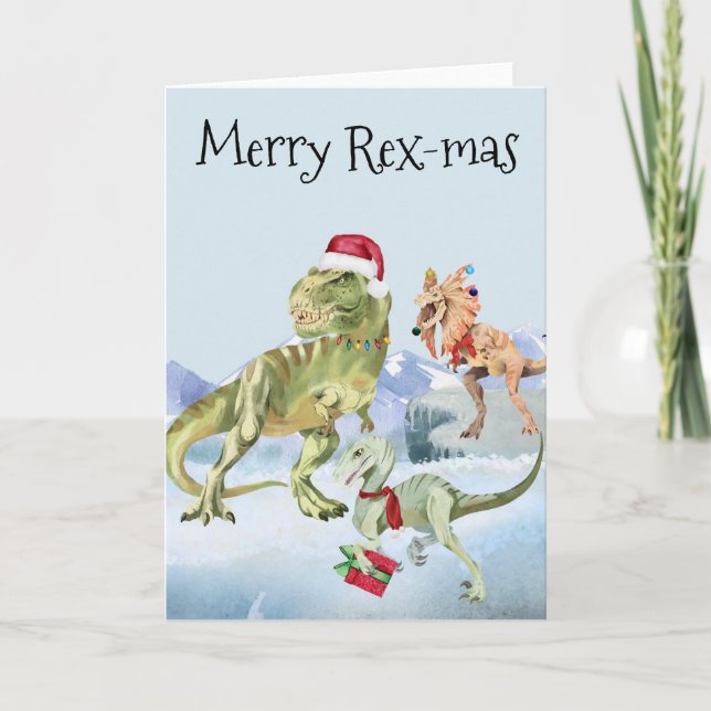 Carte Dinosaur Noël Tyrannosaure Raptor Joyeux Rex  (Devant)