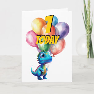 Carte Dinosaur t Rex 1 AUJOURD'HUI BLUE Birthday Balloon