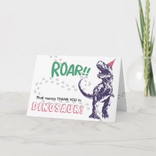 Carte Dinosaur T-Rex Casquette de fête rose et Merci pou