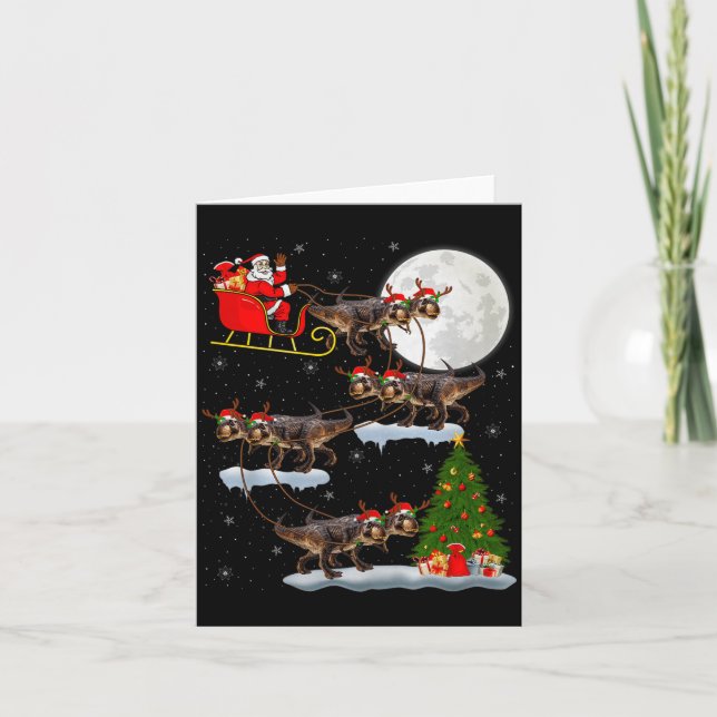 Carte Dinosaur T-rex Santa Sleigh Flying Funny Magical C (Devant)