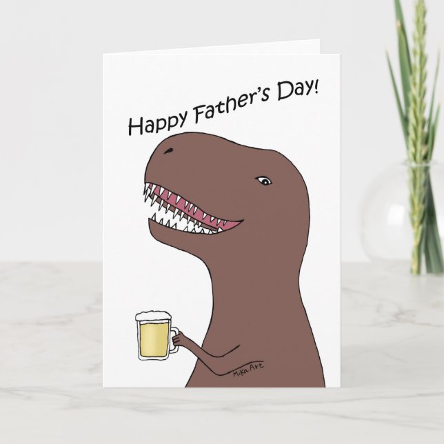Carte Dinosaur tenant une bière amusante Fête des pères  (Devant)