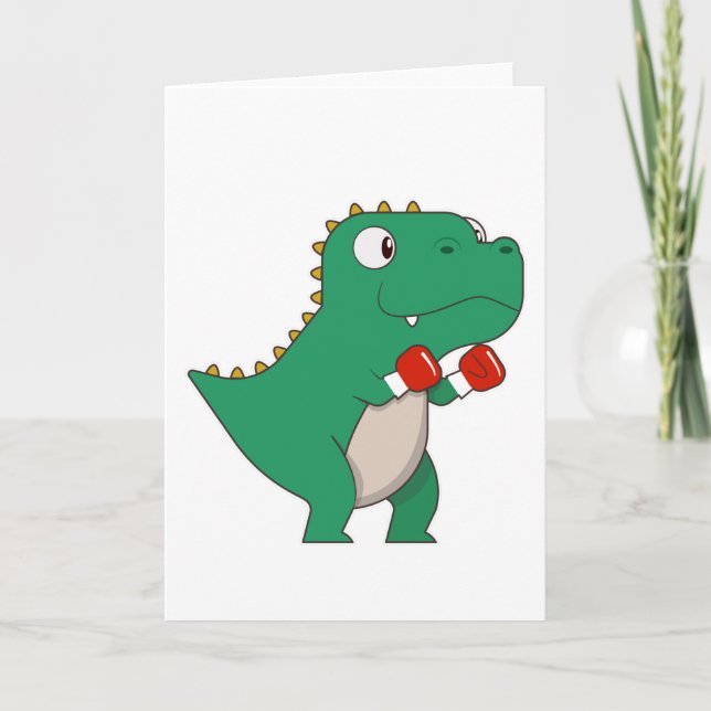 Carte Dinosaure à la boxe avec des gants de boxe (Devant)