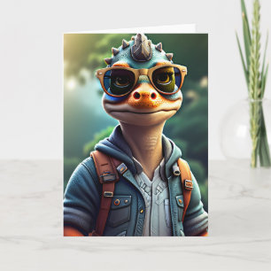 Carte Dinosaure avec lunettes de soleil en plein air   C