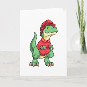 Carte Dinosaure comme pompier avec casque d'incendie