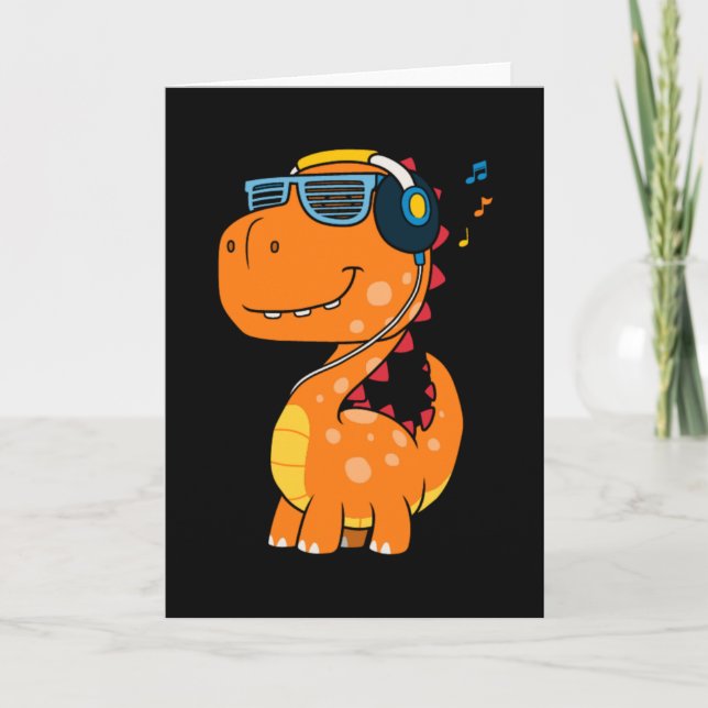 Carte Dinosaure cool écoute musique (Devant)