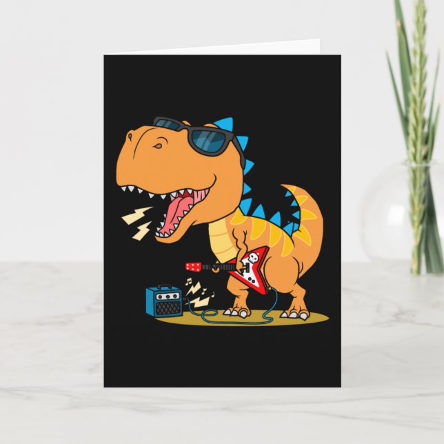 Carte dinosaure cool jouant de la guitare (Devant)