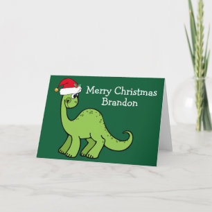 Carte Dinosaure de Noël mignon à Santa Hat Custom Green