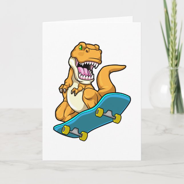 Carte Dinosaure en patineur avec planche à roulettes (Devant)