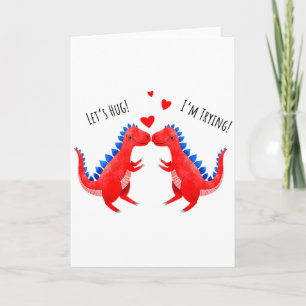 Carte Dinosaure Funny Valentine qui étreint un cœur de T