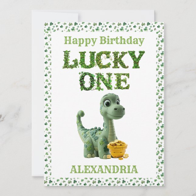 Carte Dinosaure Lucky One pour la Saint Patrick (Devant)