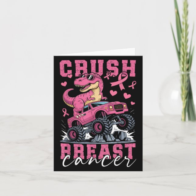 Carte Dinosaure Monster Camion Pink Ribbon Crush Breast  (Devant)