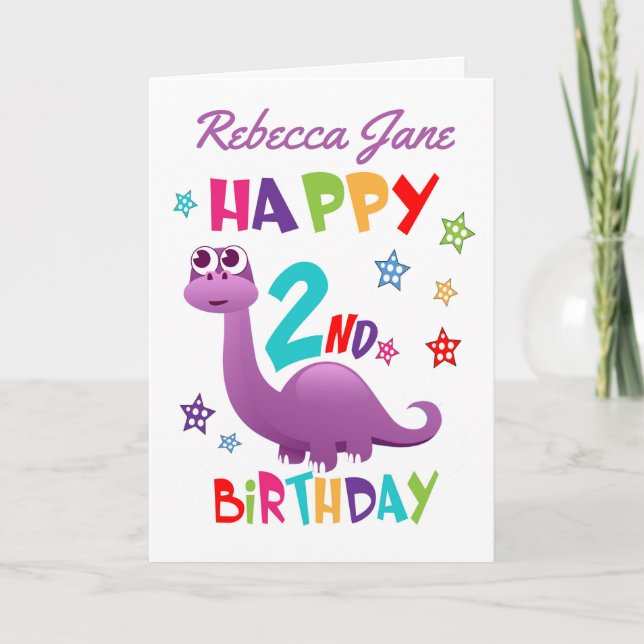 Carte Dinosaure violet 2e anniversaire (Devant)