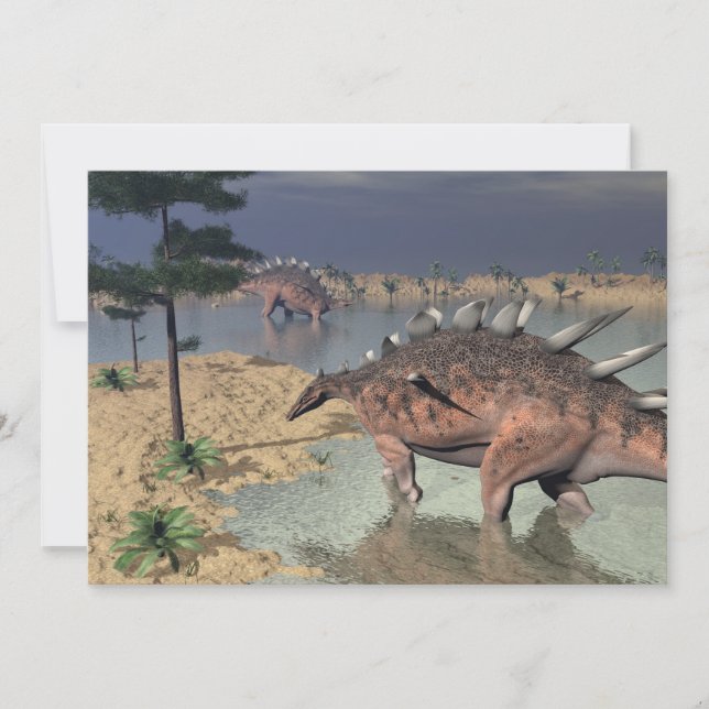 Carte dinosaures Kentrosaurus dans le désert - rendu 3D (Devant)
