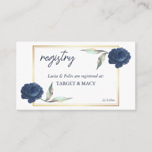 Carte d'inscription Mariage Floral Blue GoldFrame