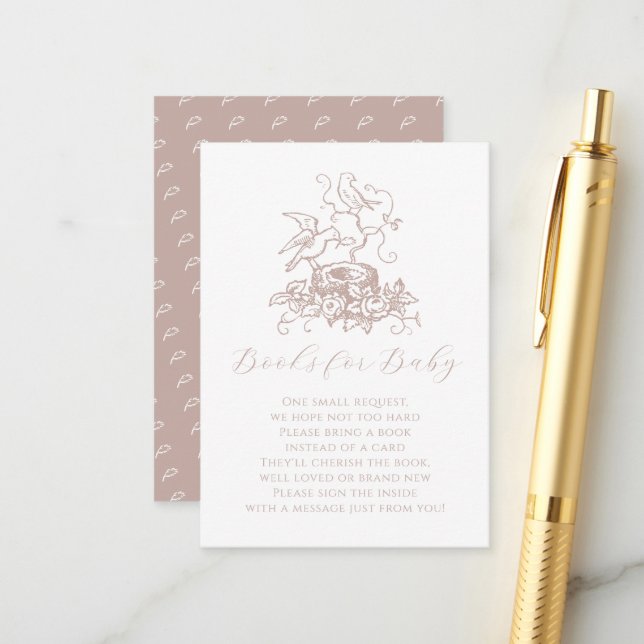 Carte d'insertion de Baby shower rose Rose de nid  (Devant/Arrière en situation)