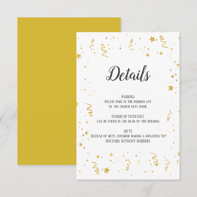 Carte d'insertion de détails de la fête de l'or (Devant / Derrière)