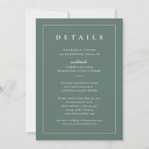 Carte d'insertion de détails de mariage vert sauge
