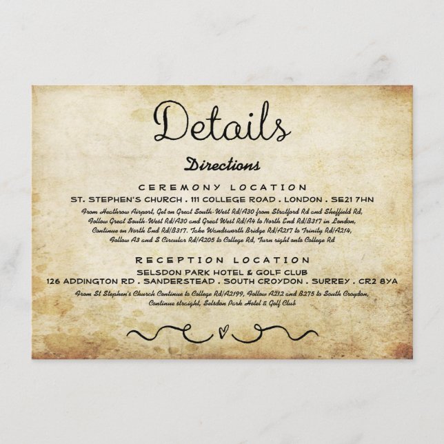 Carte d'insertion de détails mariage | Antique vin (Devant)