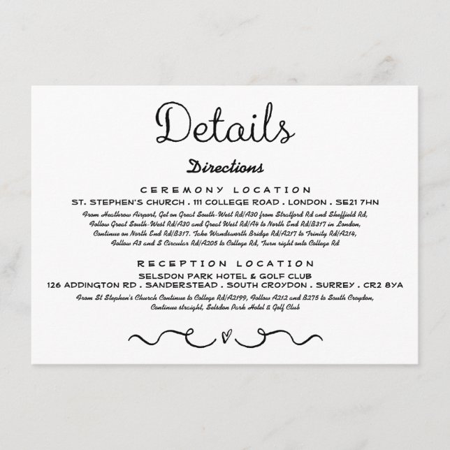 Carte d'insertion de détails mariage | Noir et bla (Devant)
