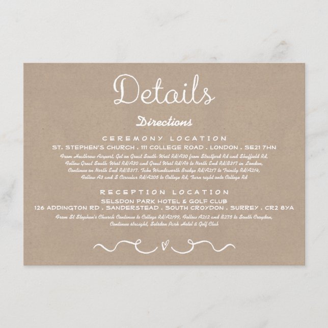 Carte d'insertion de détails mariage | Rustic Coun (Devant)