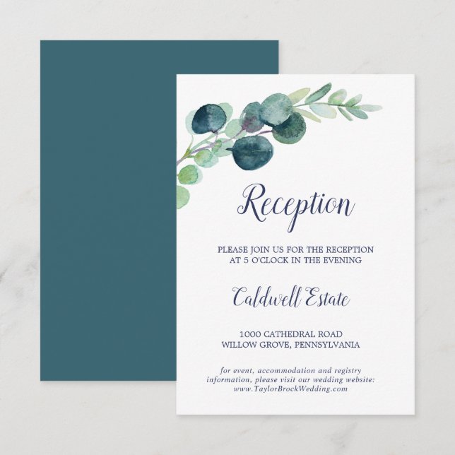 Carte d'insertion de la réception Eucalyptus et ve (Devant / Derrière)