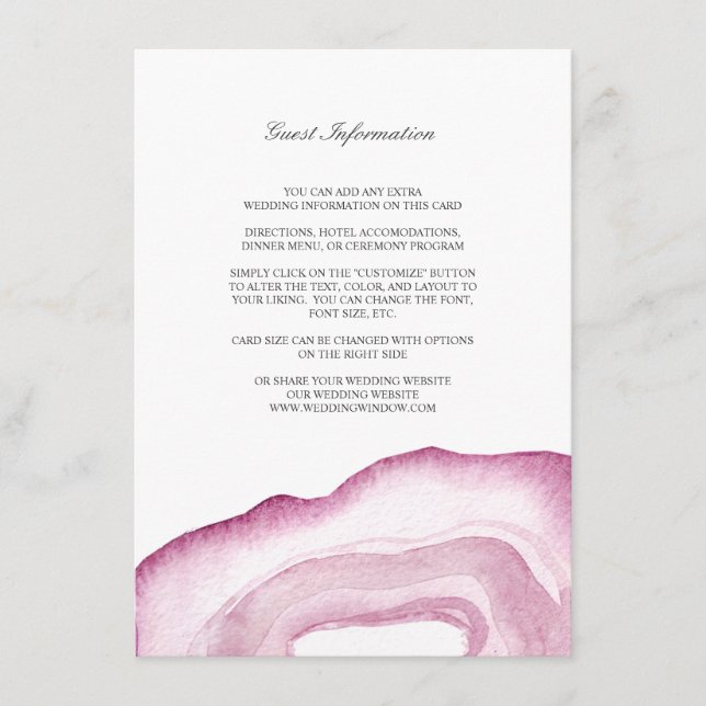 Carte d'insertion de mariage en agate aquarelle |  (Devant)