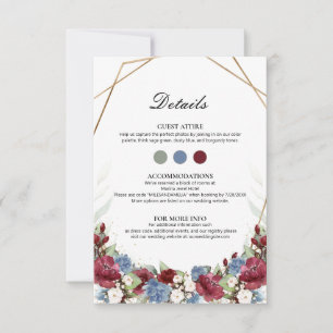 Carte d'insertion de mariage florale bleu poussiér