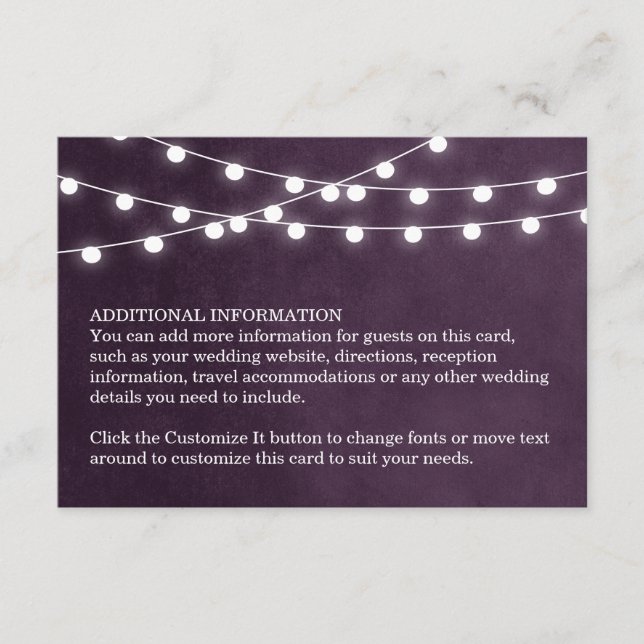 Carte d'insertion de Mariage Plum String Lights (Devant)