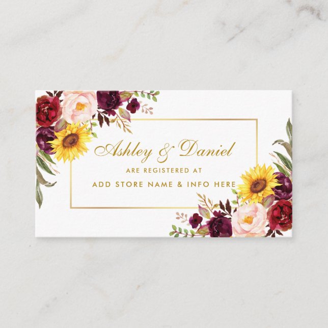 Carte d'insertion de registre de Mariage floral aq (Devant)