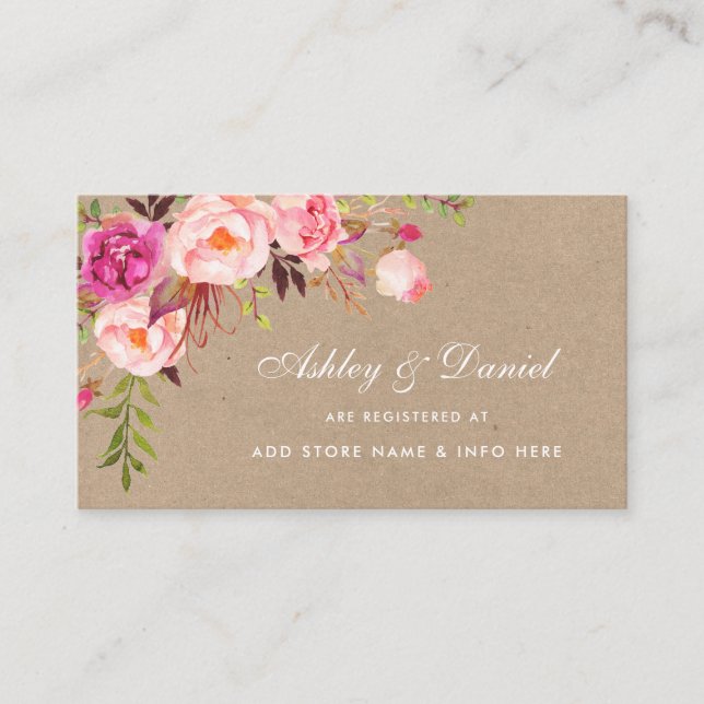 Carte d'insertion de registre floral rose mariage (Devant)