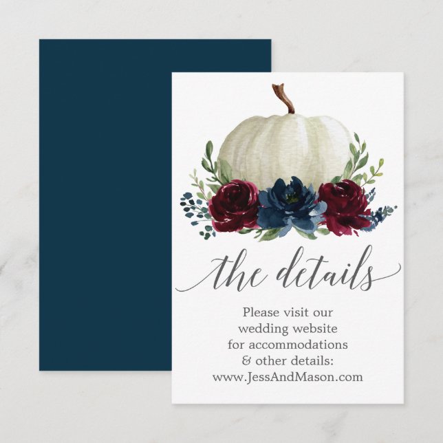 Carte d'insertion de site Web de mariage Navy Burg (Devant / Derrière)