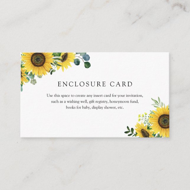 Carte d'insertion de tournesol à l'aquarelle (Devant)