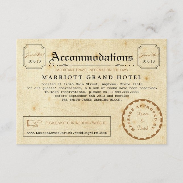 Carte d'insertion de voyage de l'hôtel Telegram (Devant)