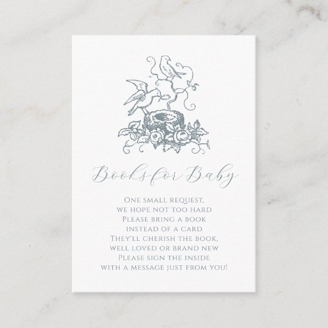 Carte d'insertion du Baby shower bleu Dusty (Devant)